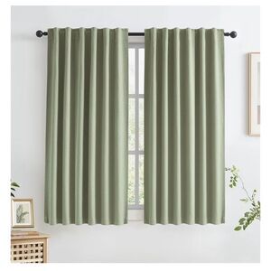KEQIAOSUOCAI Linen Curtains Thermal 50 x 63”-2 Panels Set,Light Sage Green